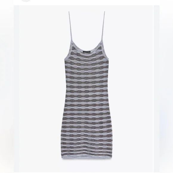 NWT!! Zara Striped Gray Mini Dress - Picture 3 of 5